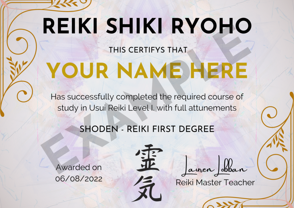 Example of Reiki certificate